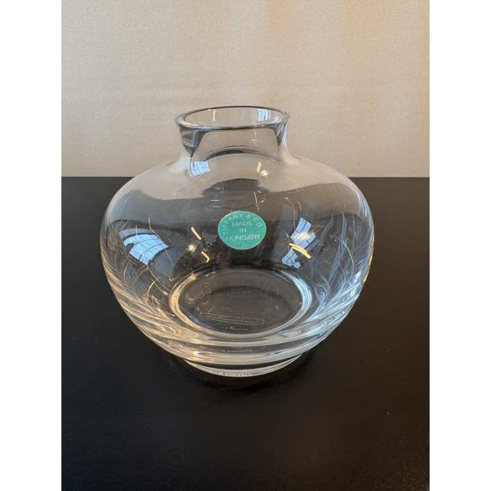 Tiffany and Co Hungary Clear Crystal Round Vase Signed